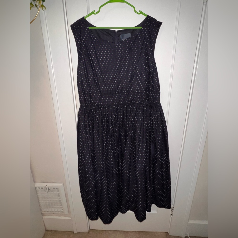 Midi A Line Navy Blue Patterned Dress with High Neck